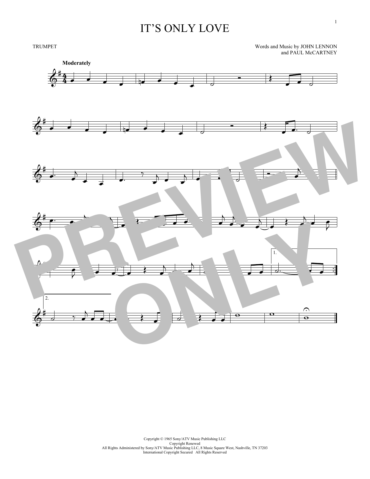 Produktgalerie: Seite 1 von 1 It's Only Love, The Beatles, Trompete