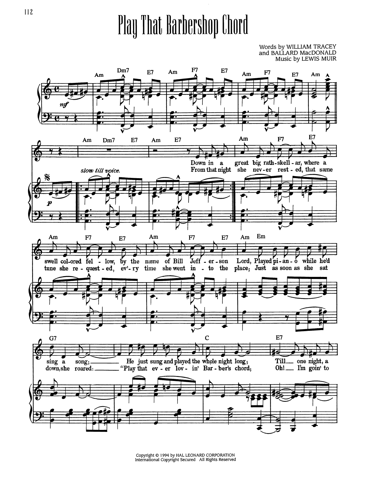 Produktgalerie: Seite 1 von 1 Play That Barbershop Chord, William Tracey, Gesang, Gitarre, Klavier