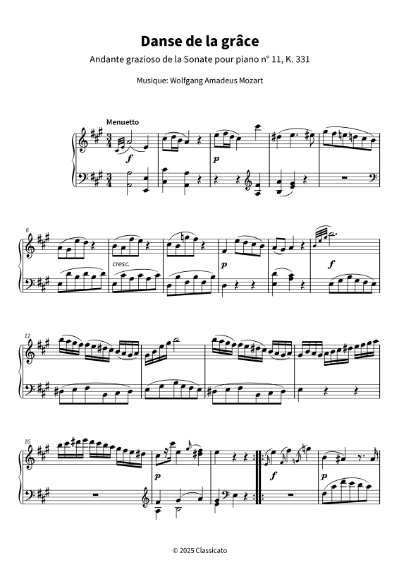Produktgalerie: Seite 1 von 8 Danse de la grâce - Andante grazioso de la Sonate pour piano n° 11, K. 331, , Klavier Solo