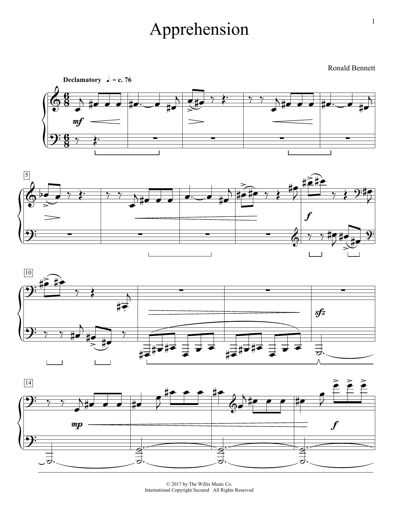 Produktgalerie: Seite 1 von 1 Apprehension, Ronald Bennett, Klavier