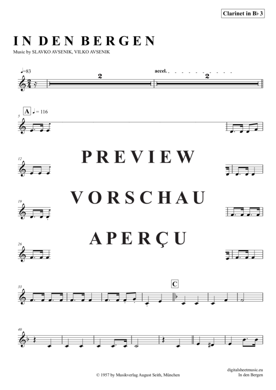 Product gallery: Page 15 of 21 In Den Bergen , Avsenik, Slavko, (clarinet trio + piano)