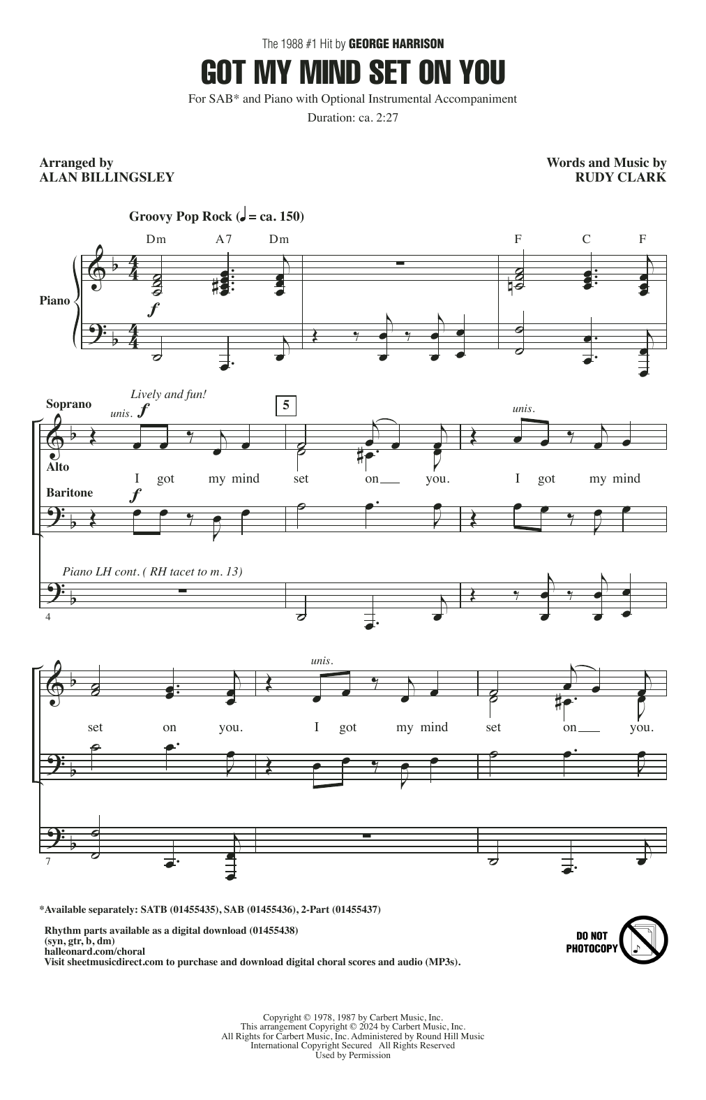 Product picture to: Got My Mind Set On You (arr. Alan Billingsley)