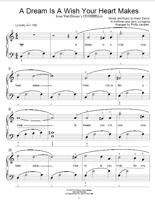 Product picture to: A Dream Is A Wish Your Heart Makes (from Cinderella) (arr. Phillip Keveren)