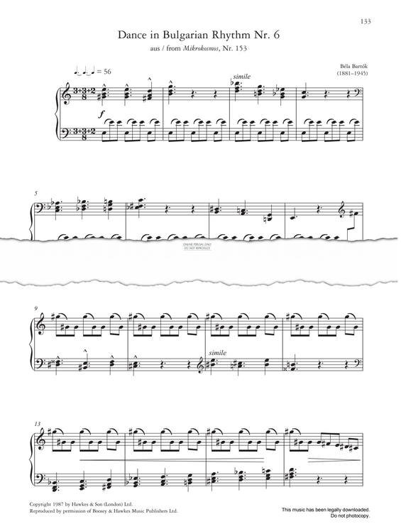 Produktgalerie: Seite 1 von 1 Dance in Bulgarian Rhythm No. 6 (No. 153 from Mikrokosmos), Bela Bartok, Klavier