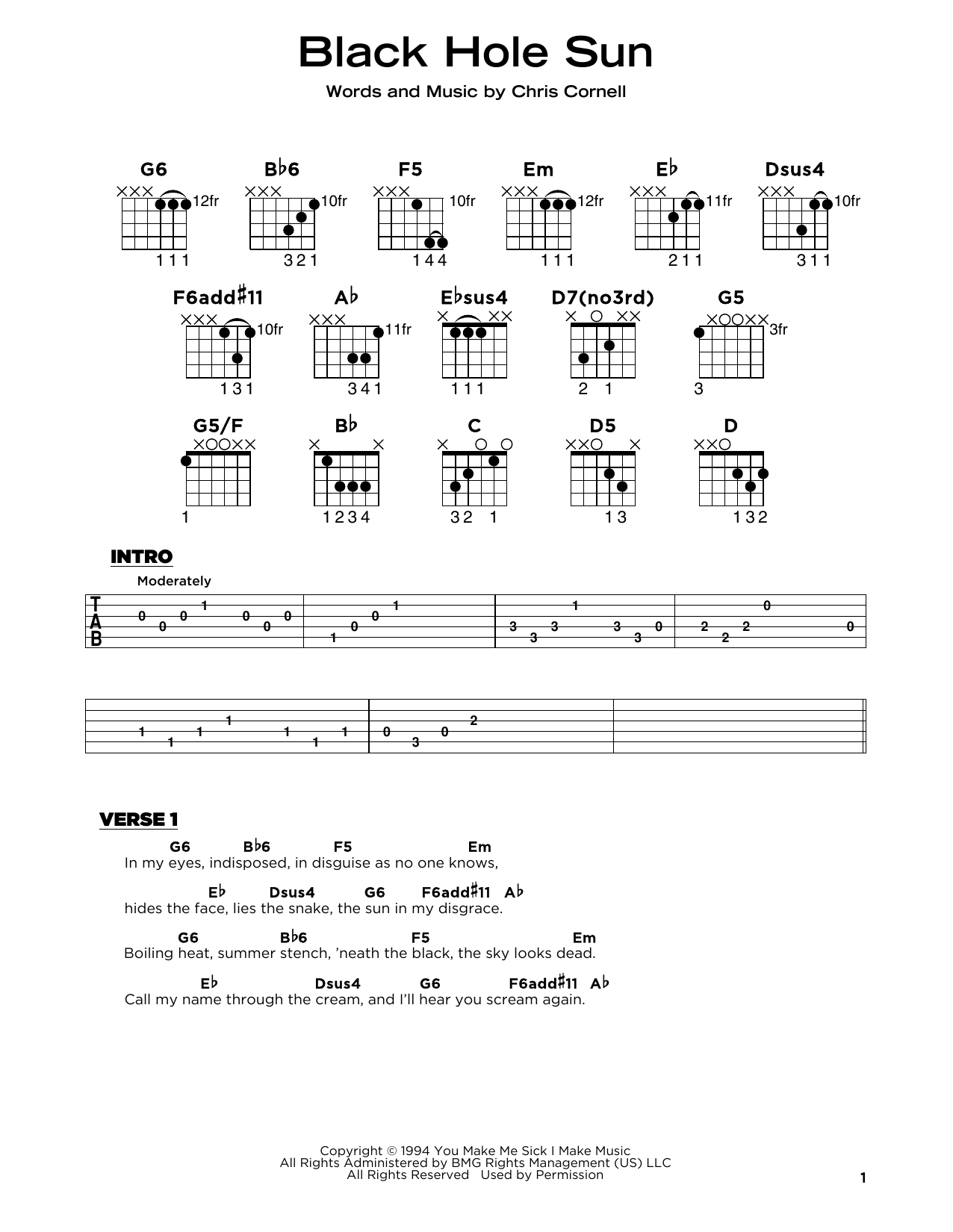 Produktgalerie: Seite 1 von 1 Black Hole Sun, Soundgarden, Gitarre