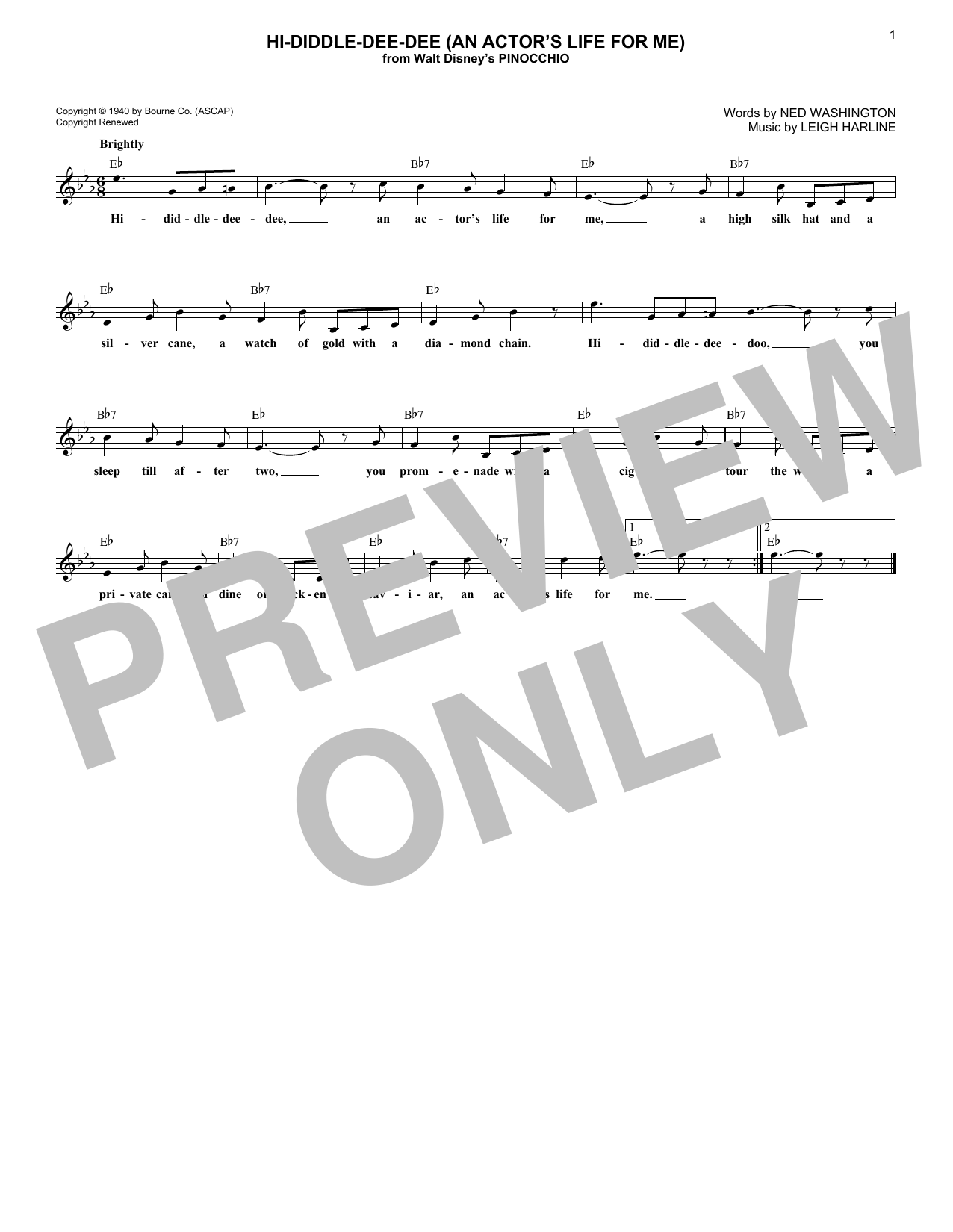 Product picture to: Hi-Diddle-Dee-Dee (An Actor's Life For Me) (from Pinocchio)