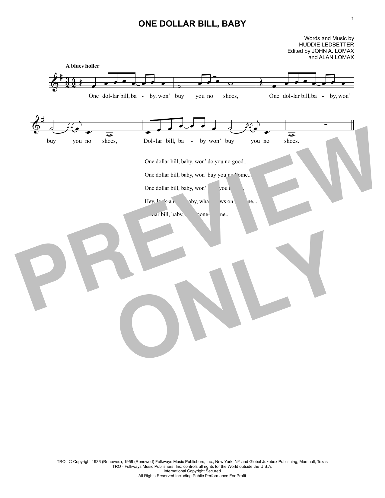 Produktgalerie: Seite 1 von 1 One Dollar Bill, Baby, Lead Belly, Melodieinstrument