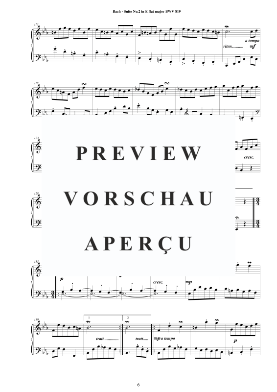 Produktgalerie: Seite 7 von 9 Piano Suite No.2 in Es-Dur BWV 819 - Complete Piano Version, , Klavier Solo