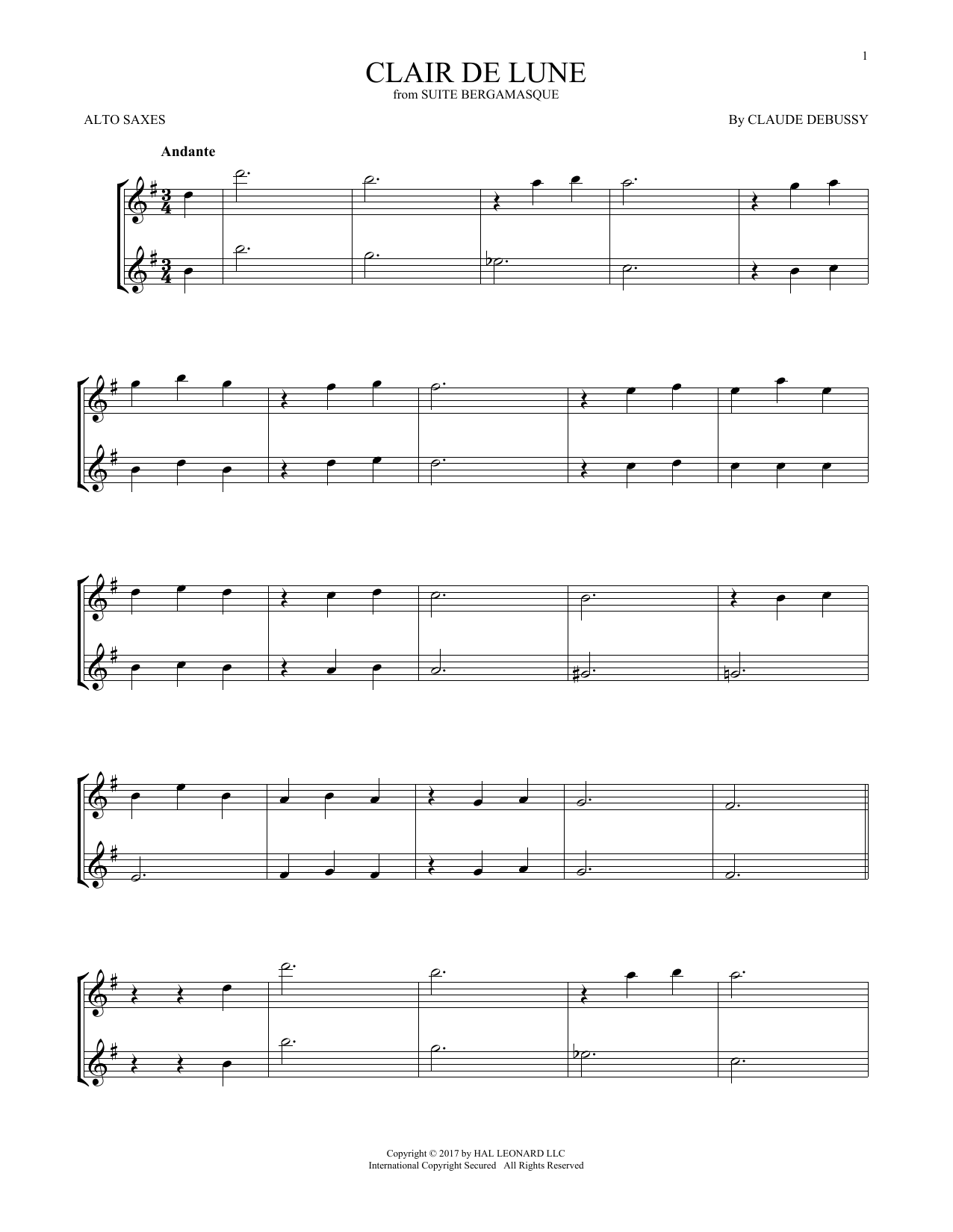 Product gallery: Page 1 of 1 Clair De Lune, Claude Debussy