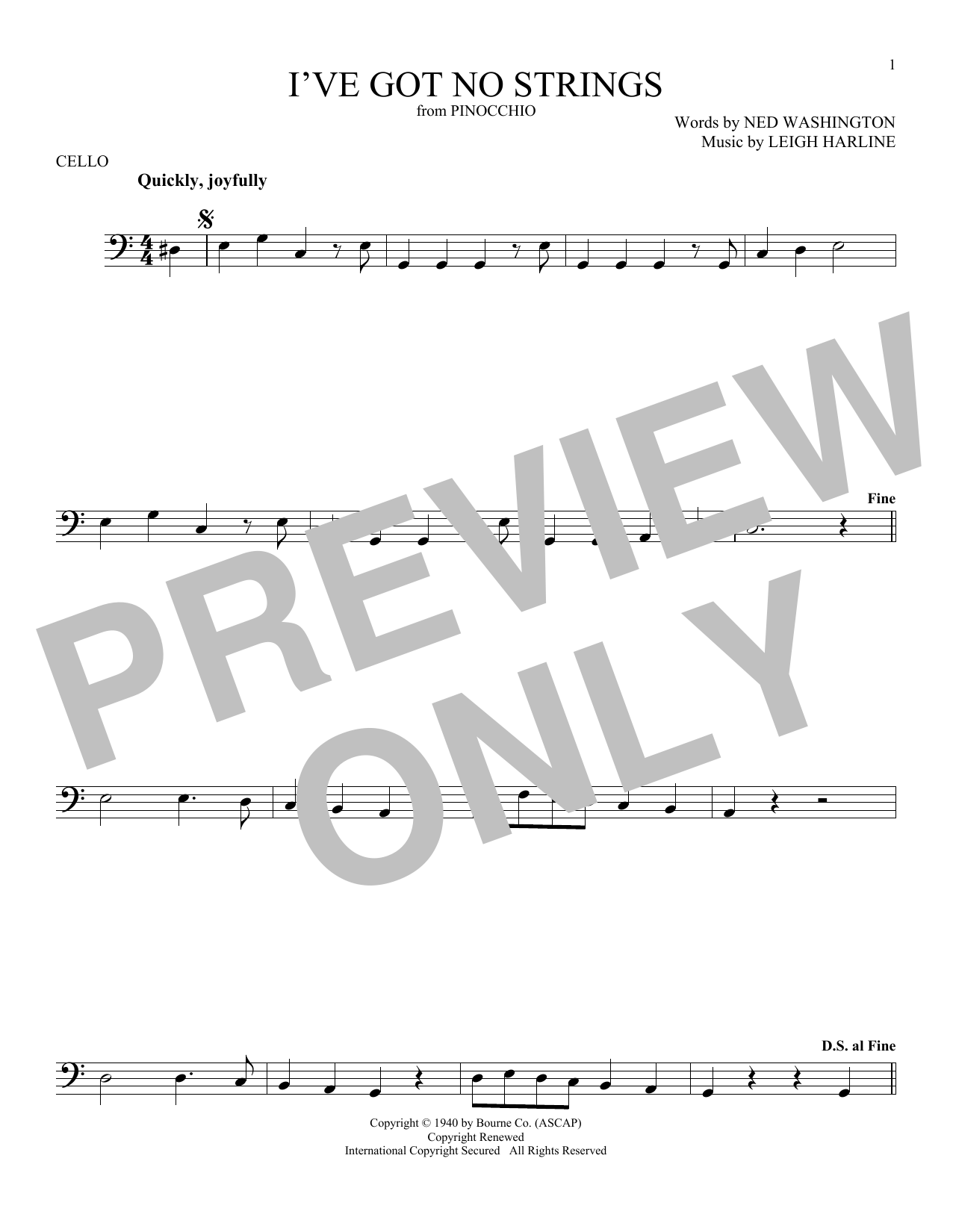 Produktgalerie: Seite 1 von 1 I've Got No Strings (from Pinocchio), Ned Washington & Leigh Harline, Violoncello