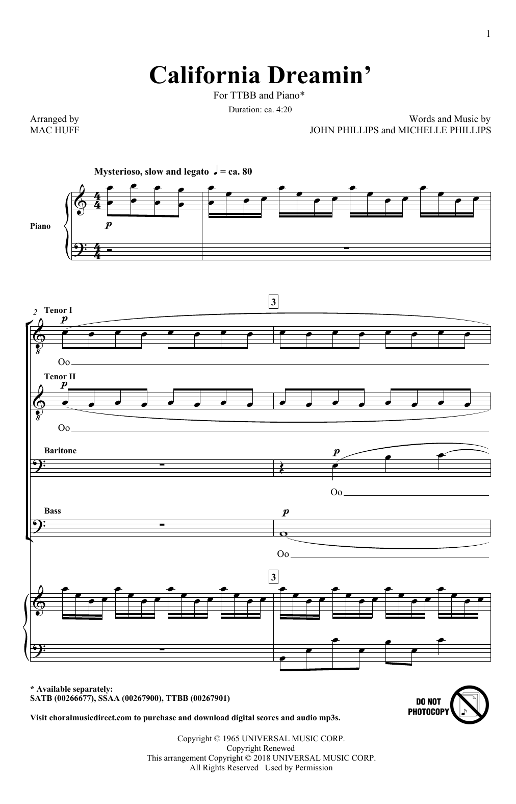 Produktgalerie: Seite 1 von 1 California Dreamin' (arr. Mac Huff), The Mamas & The Papas, Chor