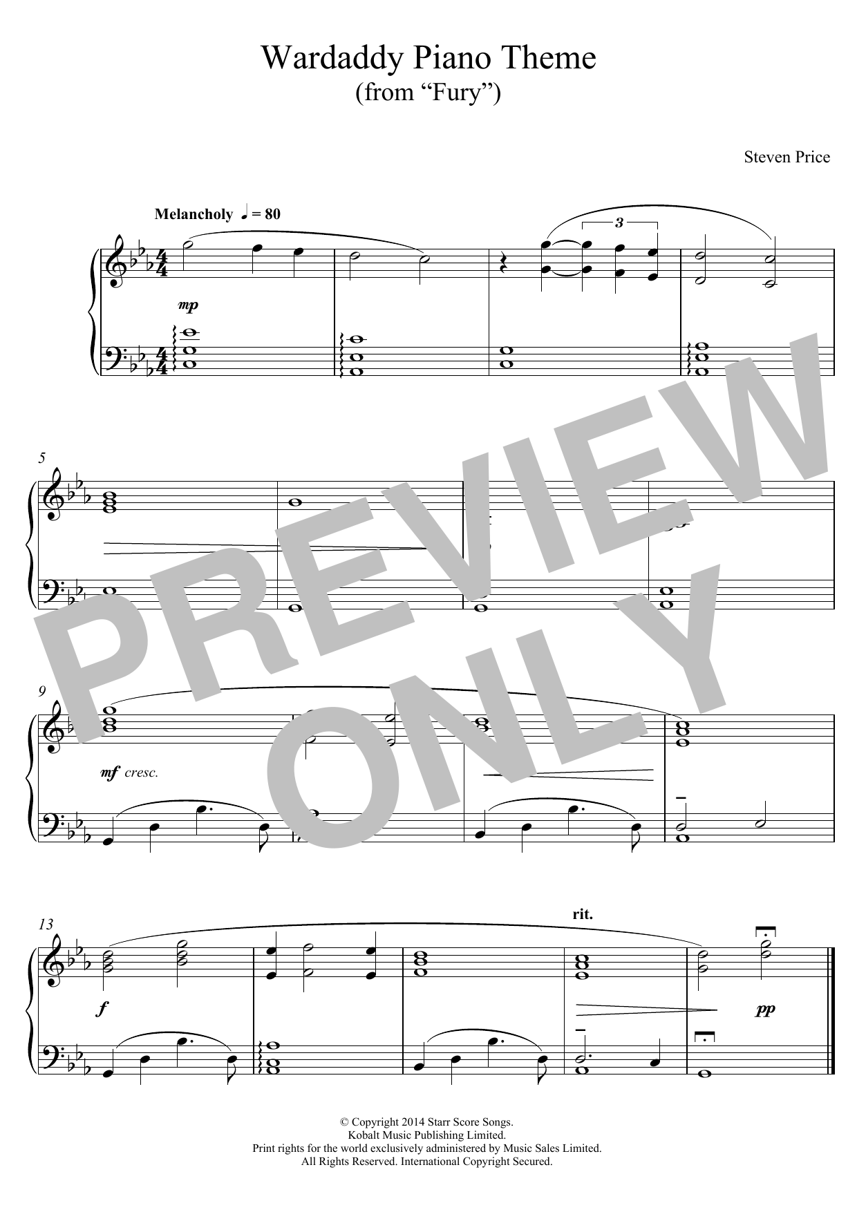Product gallery: Page 1 of 1 Wardaddy Piano Theme (from Fury), Steven Price