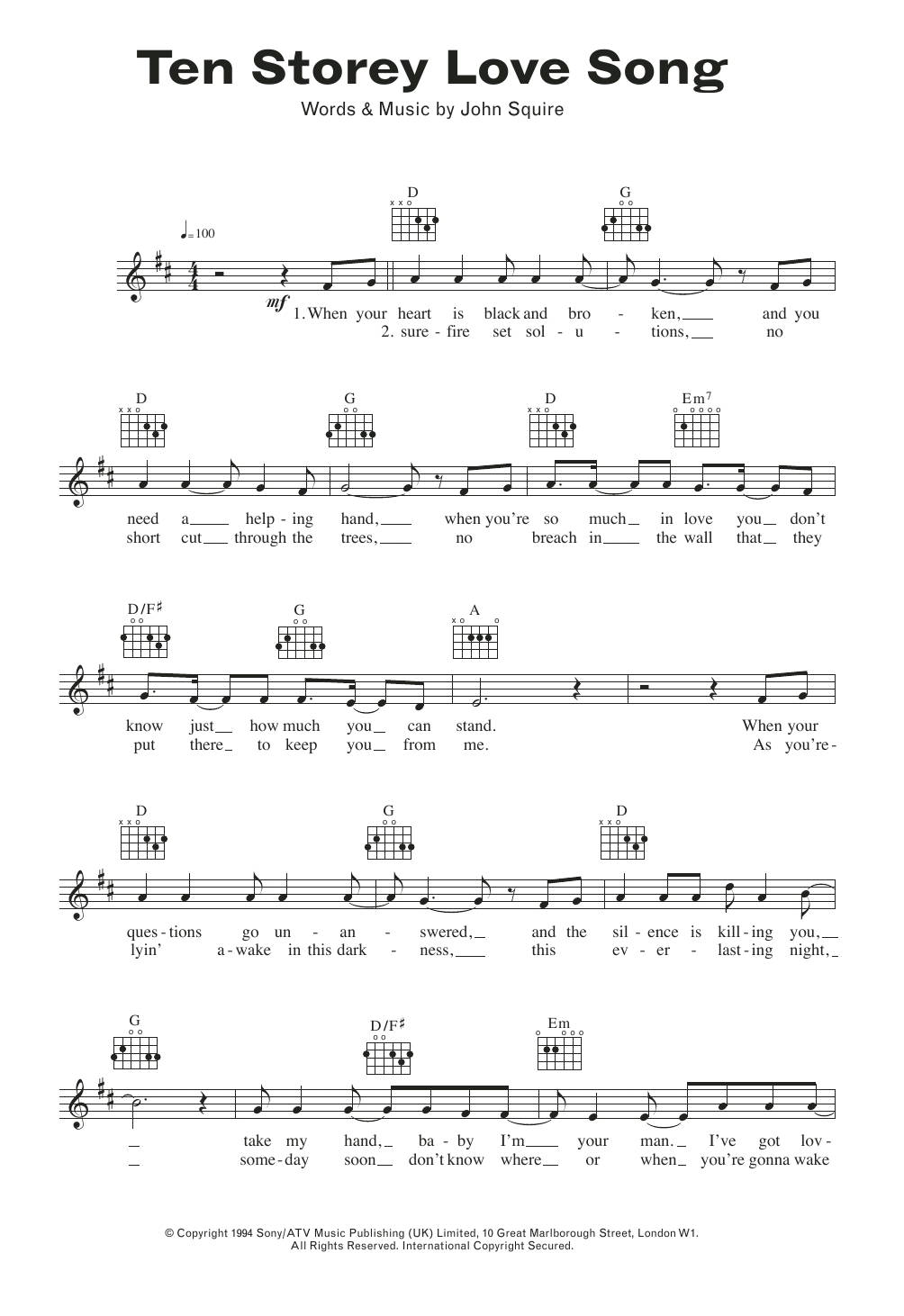 Product picture to: Ten Storey Love Song