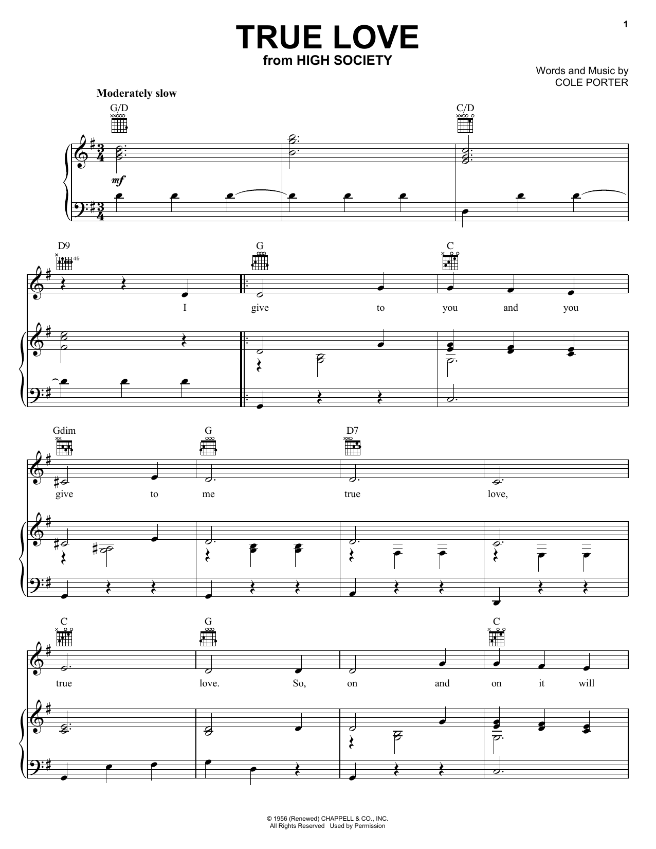 Produktgalerie: Seite 1 von 1 True Love (from High Society), Bing Crosby & Grace Kelly, Gesang, Gitarre, Klavier