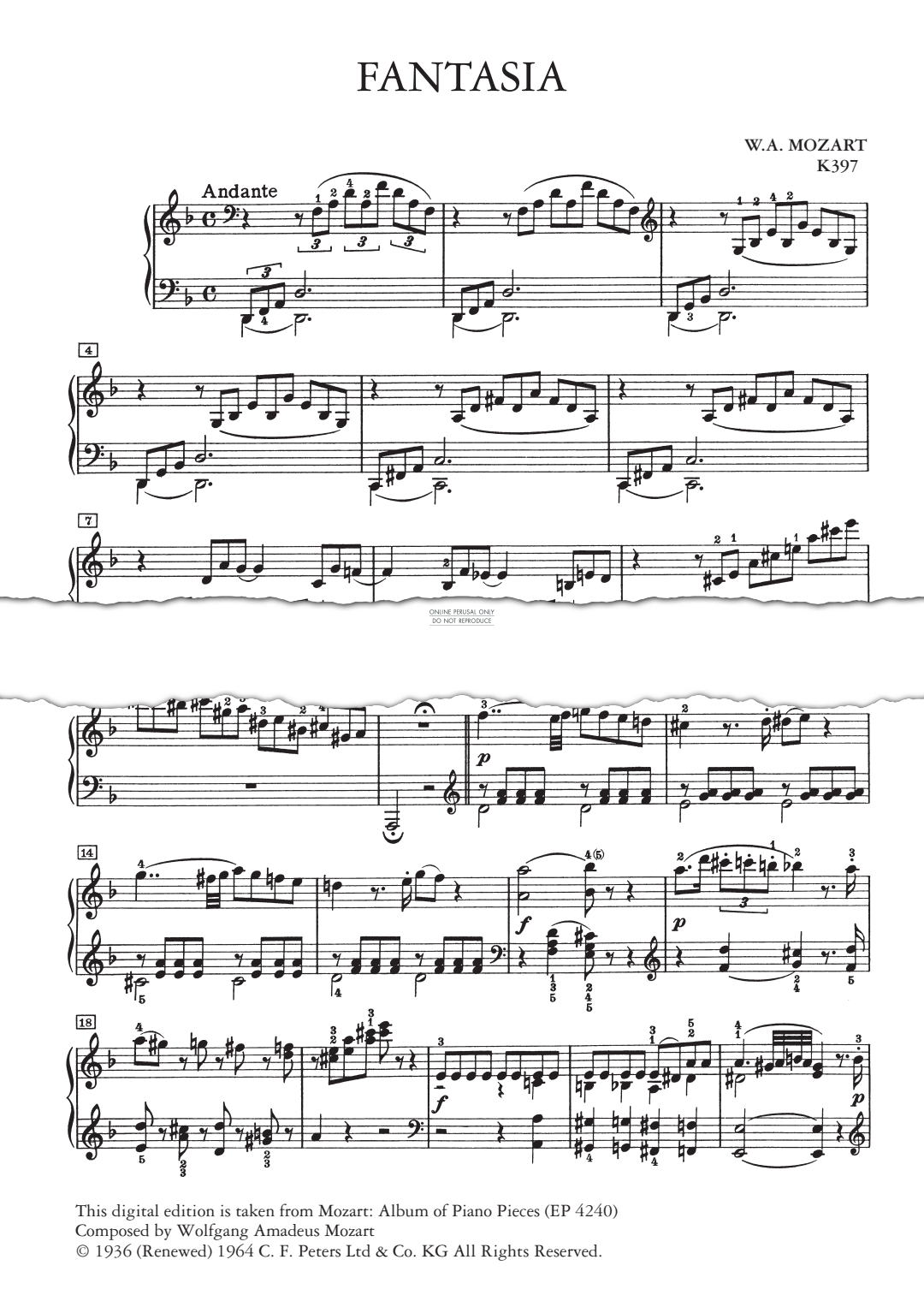 Produktgalerie: Seite 1 von 1 Fantasia in D minor K397/385g, Wolfgang Amadeus Mozart, Klavier
