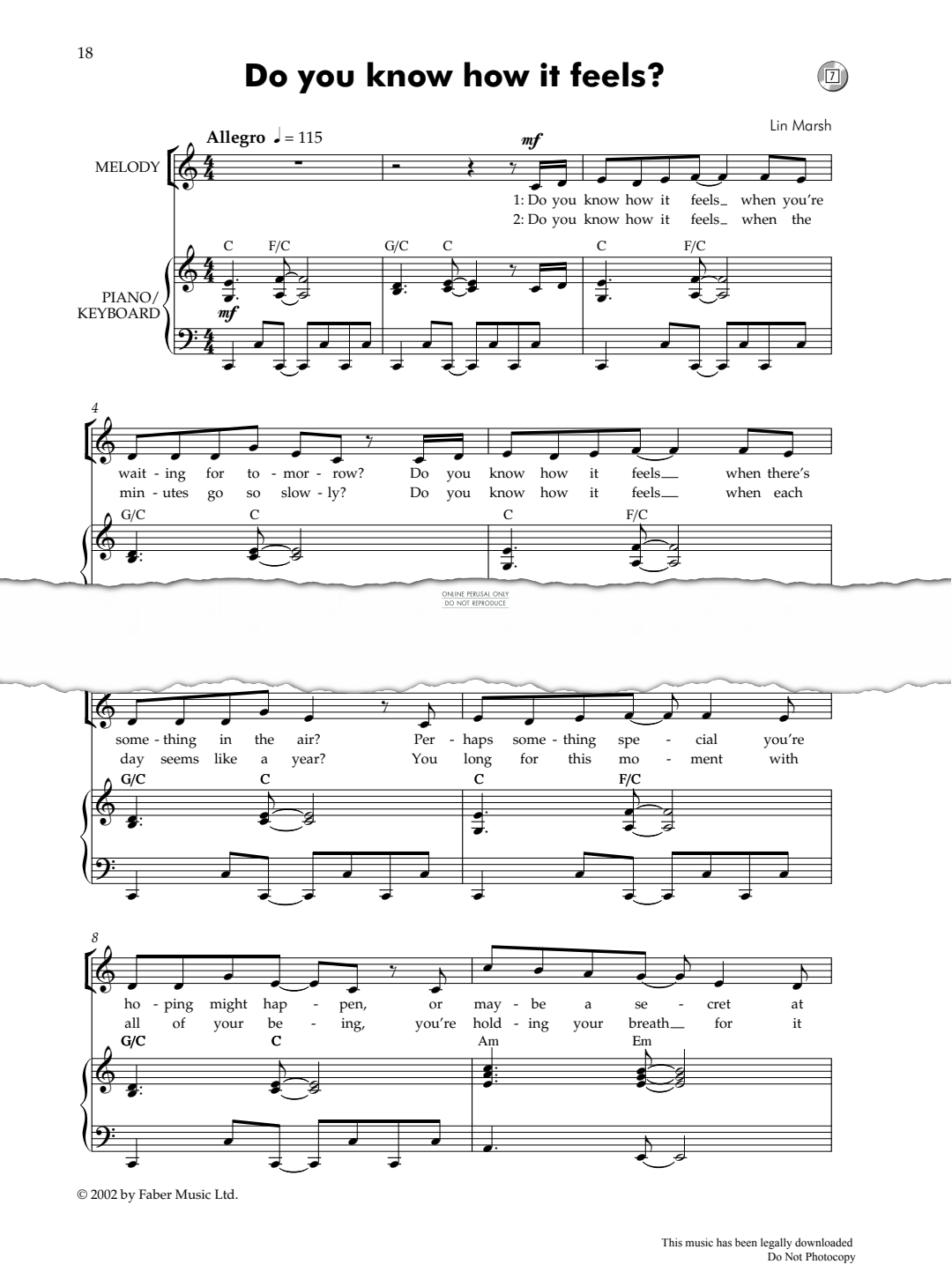 Product gallery: Page 1 of 1 Do You Know How It Feels ? (from Junior Songscape), Lin Marsh