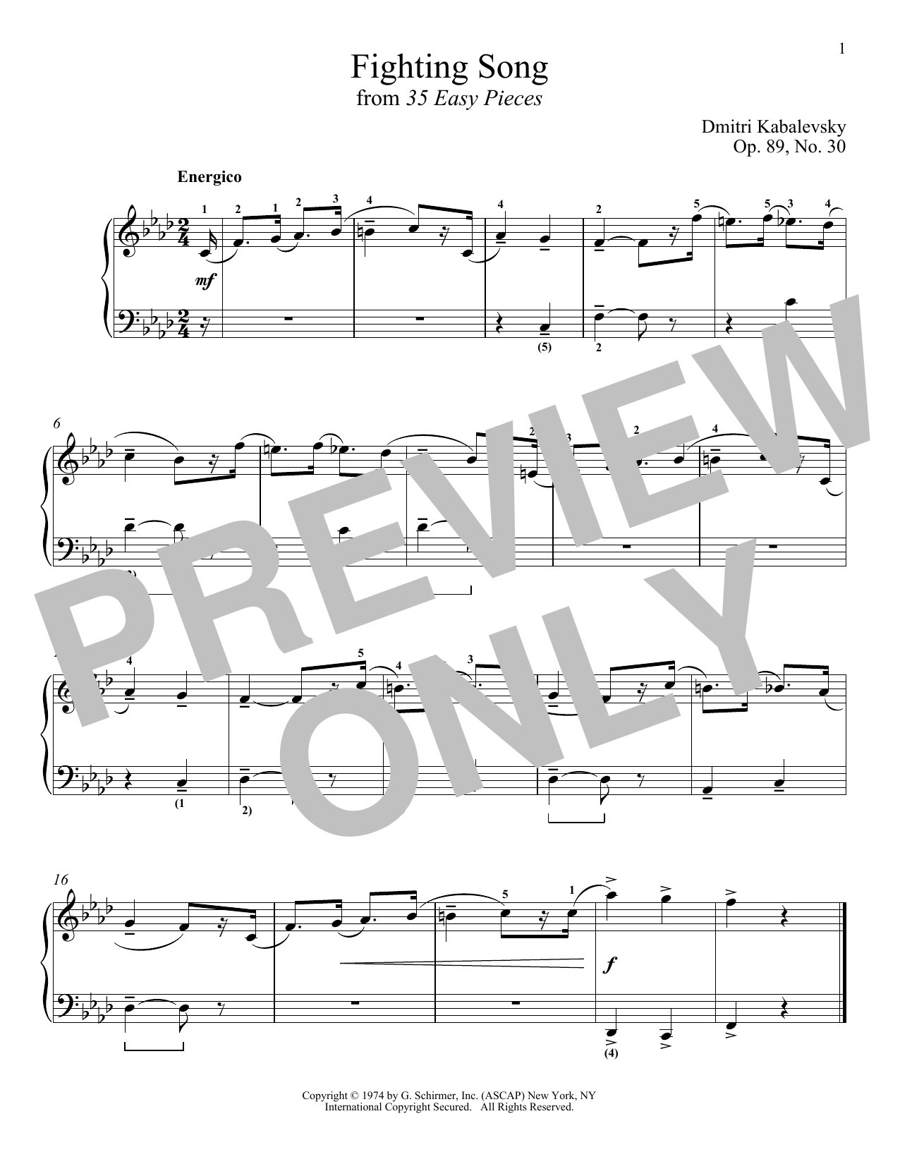 Product gallery: Page 1 of 1 Fighting Song, Op. 89, No. 30, Dmitri Kabalevsky