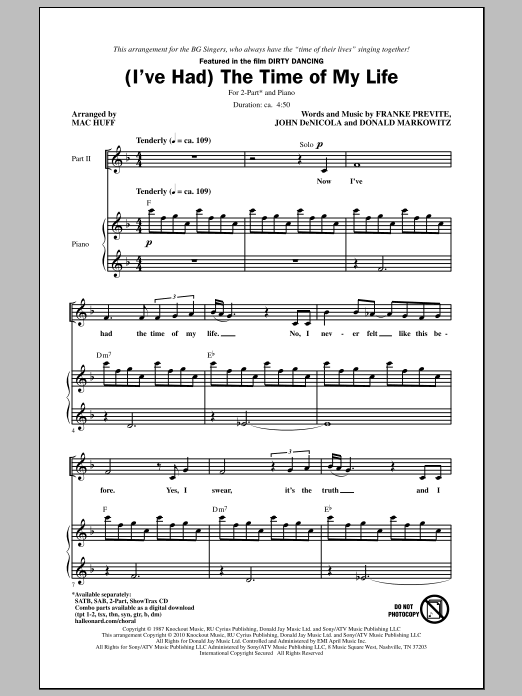 Product picture to: (I've Had) The Time Of My Life (arr. Mac Huff)