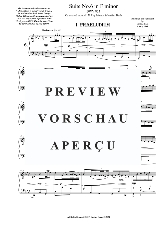 Produktgalerie: Seite 2 von 7 Piano Suite No.6 in F-Moll BWV 823 - Complete Piano Version, , Klavier Solo