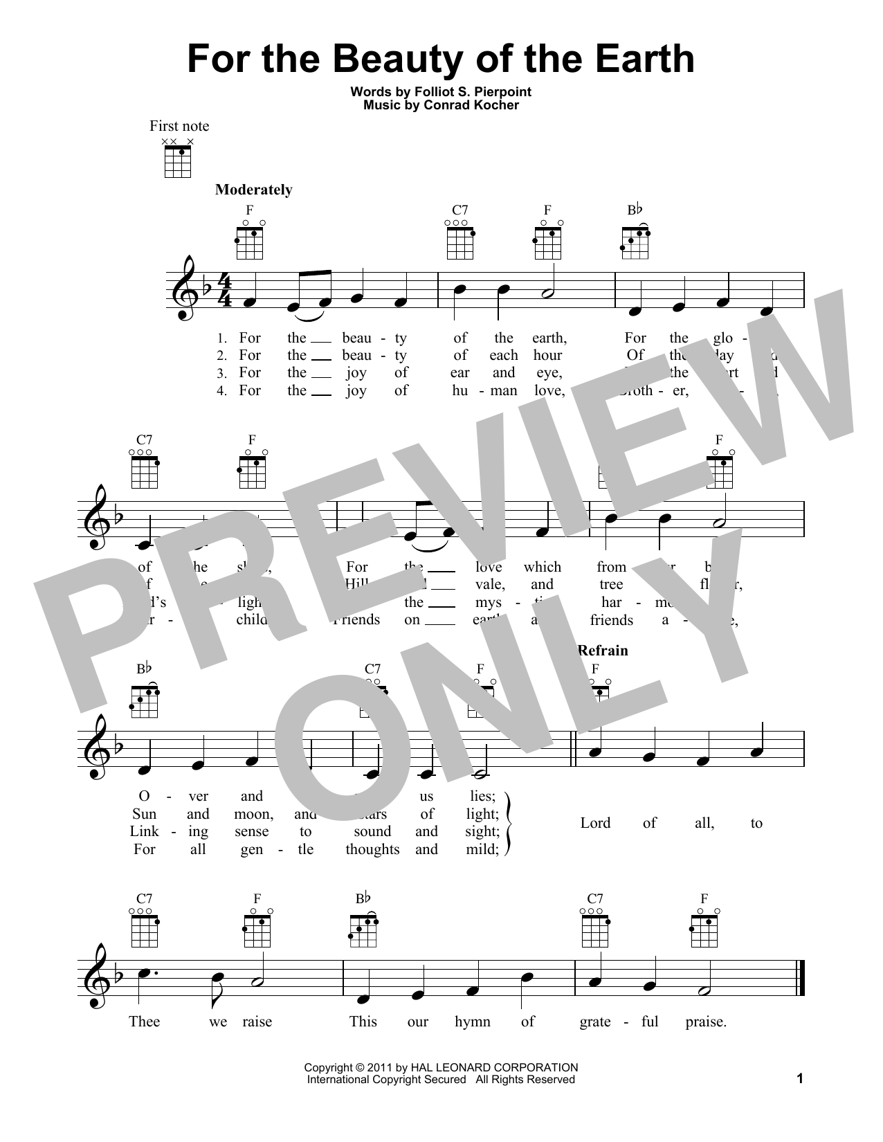 Produktgalerie: Seite 1 von 1 For The Beauty Of The Earth, Folliot S. Pierpoint and Conrad Kocher, Ukulele