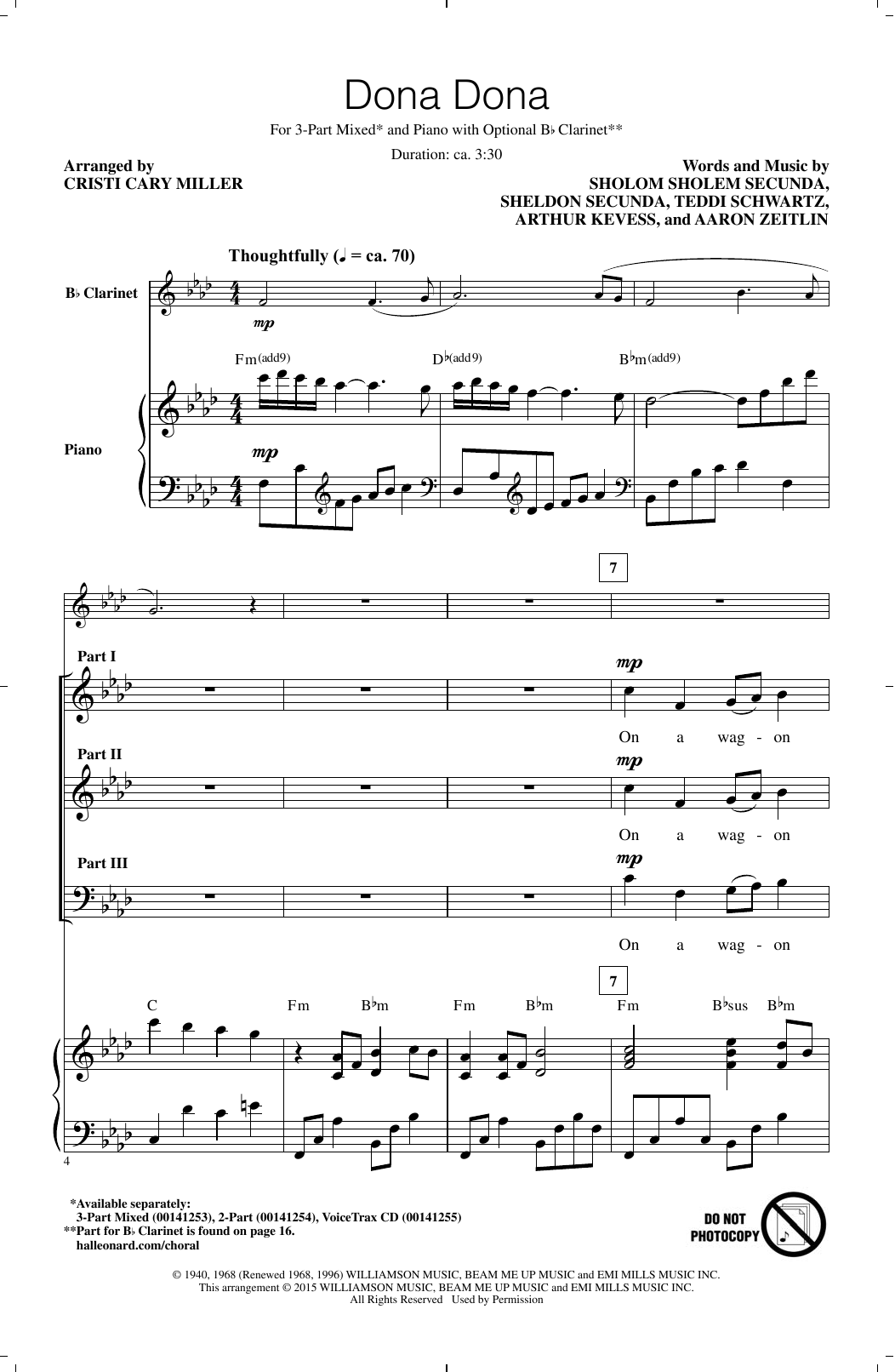 Product picture to: Dona Dona (arr. Cristi Cary Miller)