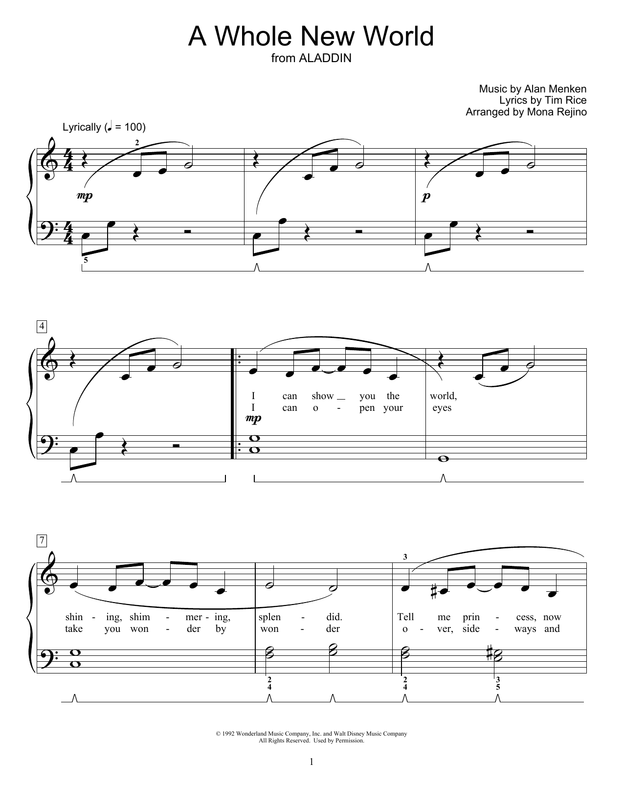 Produktbild zu: A Whole New World (from Aladdin) (arr. Mona Rejino)