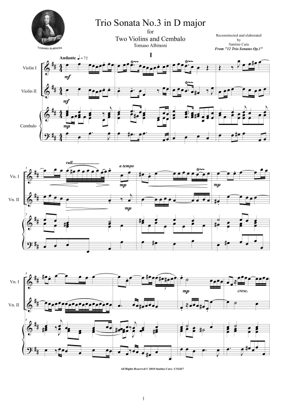 Produktbild zu: Trio Sonata No.3 in D-Dur Op.1Tomaso Albinoni