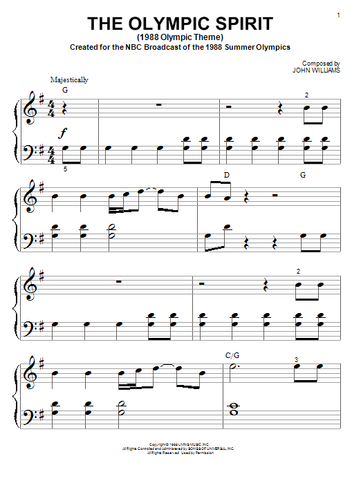 Produktgalerie: Seite 1 von 1 The Olympic Spirit (1988 Olympic Theme), John Williams, Klavier