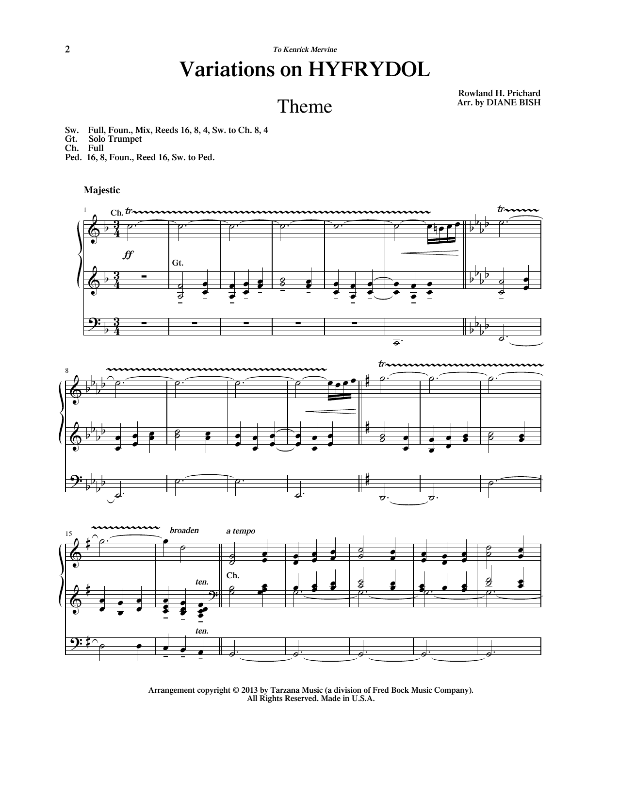 Product gallery: Page 1 of 1 Variations on Hyfrydol (arr. Diane Bish), Rowland H. Prichard