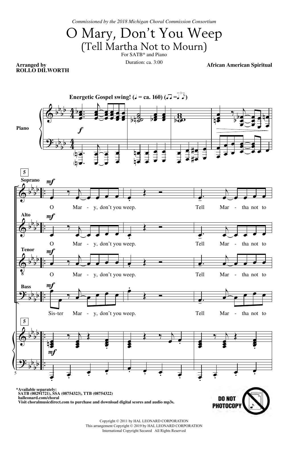 Product picture to: O Mary, Don't You Weep (Tell Martha Not to Mourn) (arr. Rollo Dilworth)