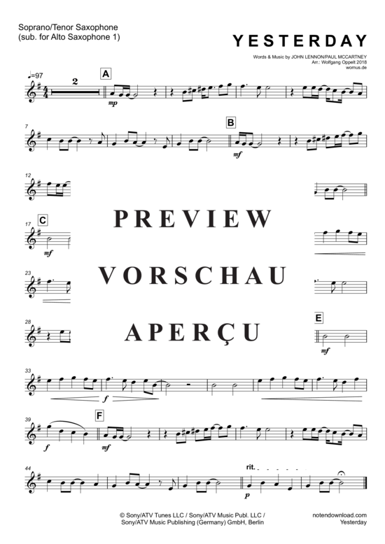 Product gallery: Page 11 of 11 Yesterday , Beatles, The, (Saxophon Quintett/Ensemble)