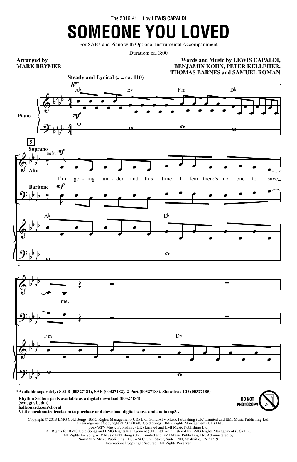 Product picture to: Someone You Loved (arr. Mark Brymer)