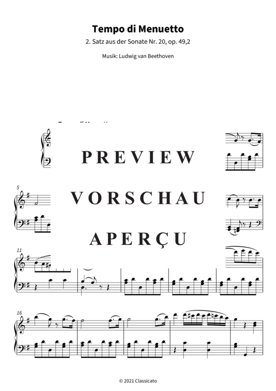 Produktgalerie: Seite 4 von 8 Tempo di Menuetto - 2. Satz aus der Sonate Nr. 20, op. 49,2 , , Klavier Solo