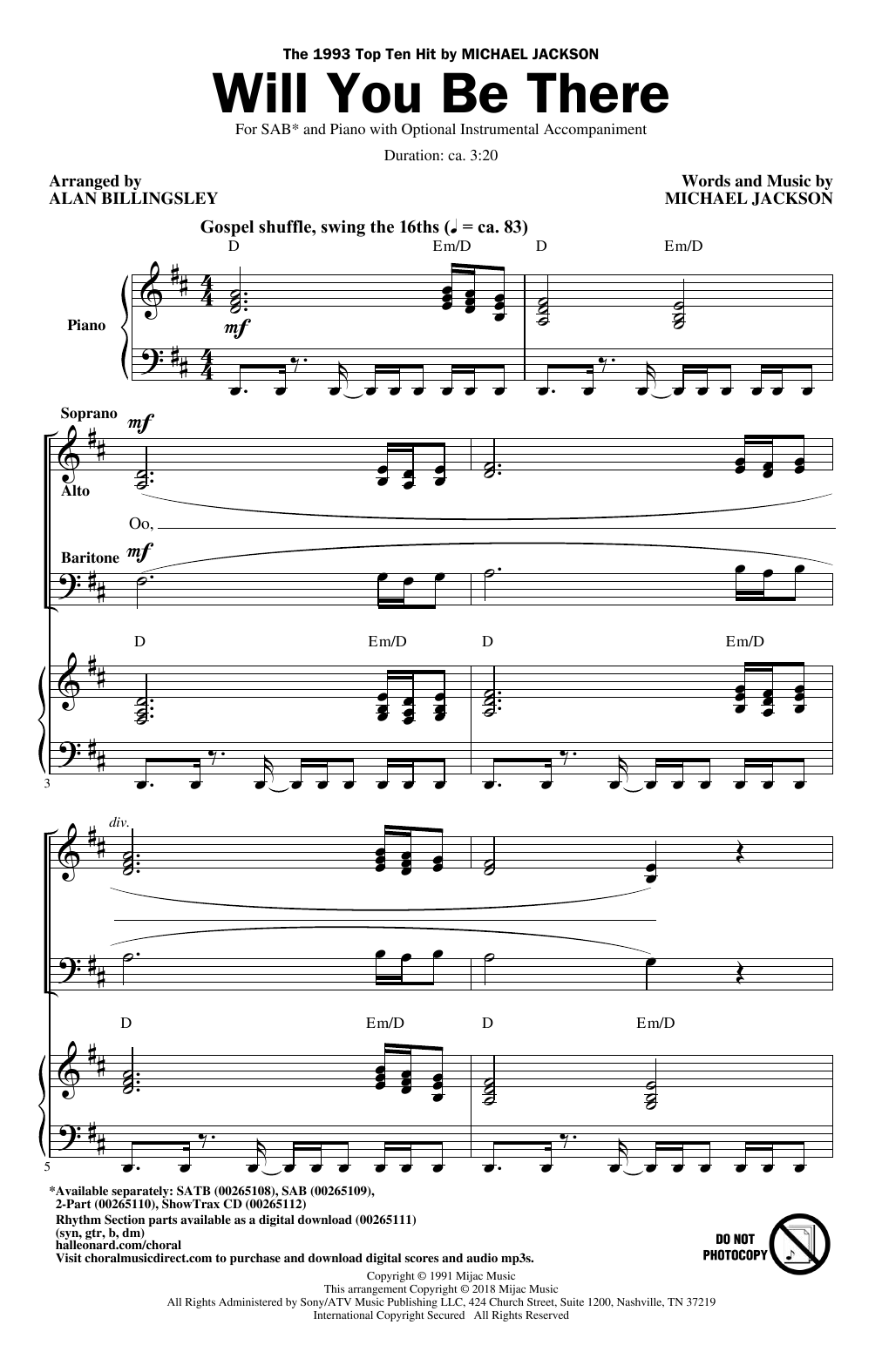 Product picture to: Will You Be There (arr. Alan Billingsley)