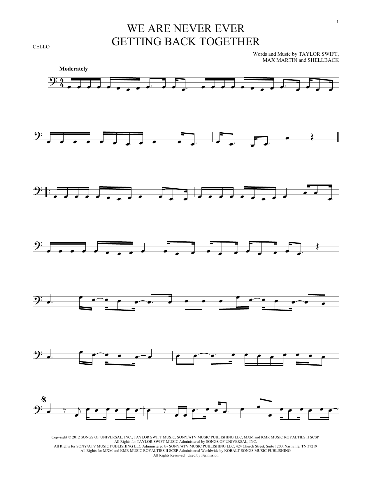 Produktgalerie: Seite 1 von 1 We Are Never Ever Getting Back Together, Taylor Swift, Violoncello