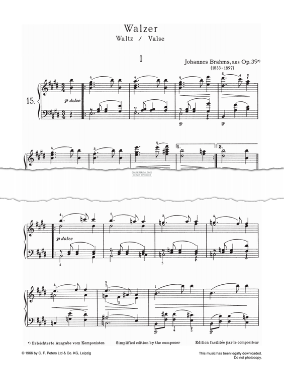 Produktgalerie: Seite 1 von 1 Two Waltzes, Op. 39, Johannes Brahms, Klavier