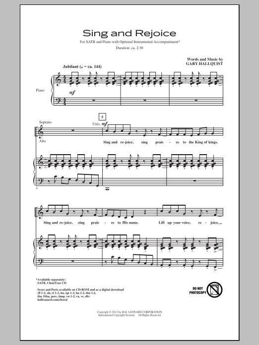 Product gallery: Page 1 of 1 Sing And Rejoice, Gary Hallquist