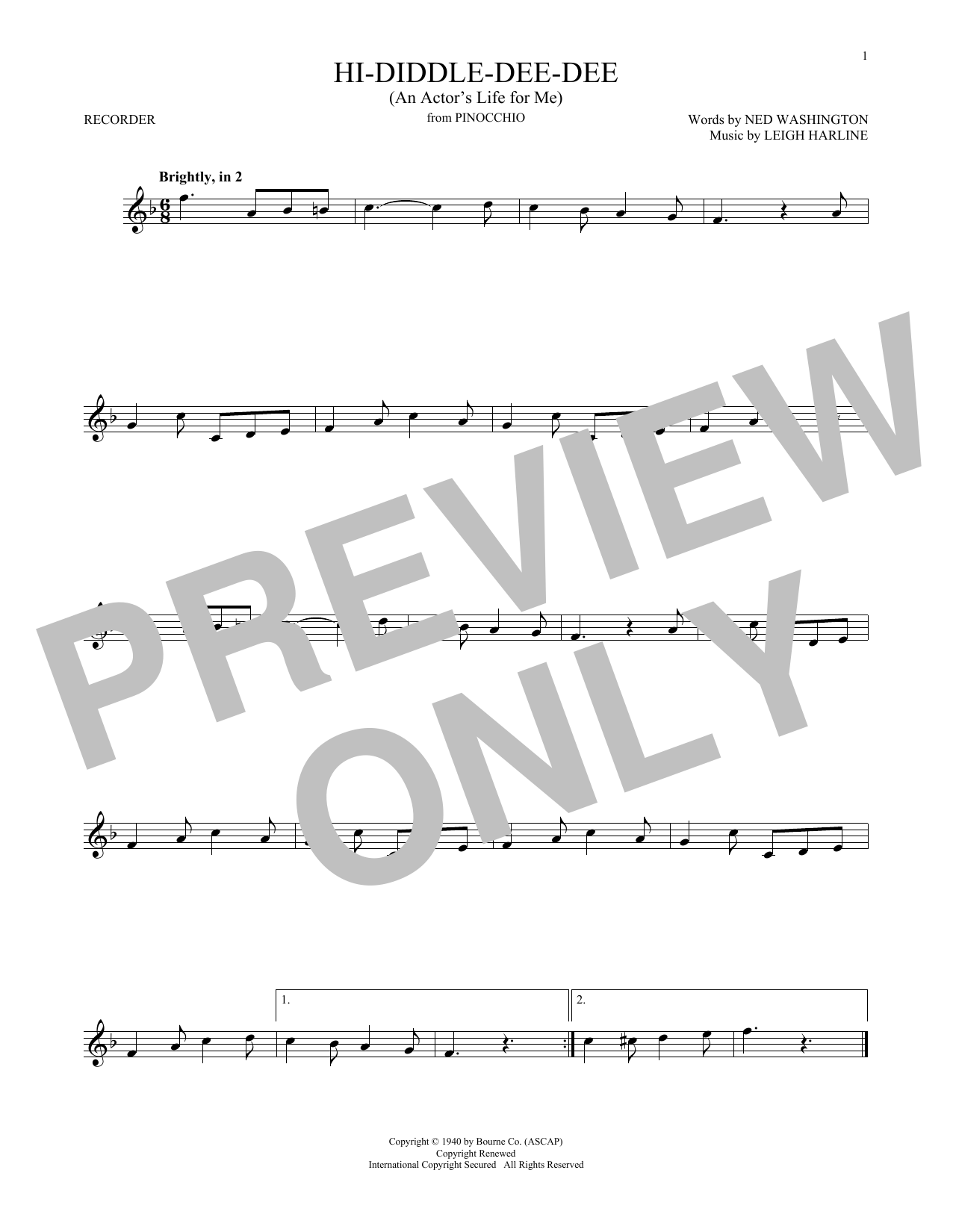 Product gallery: Page 1 of 1 Hi-Diddle-Dee-Dee (An Actor's Life For Me) (from Pinocchio), Ned Washington & Leigh Harline