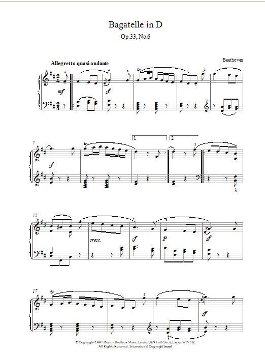 Product gallery: Page 1 of 1 Bagatelle Op.33 No.6, Ludwig Van Beethoven