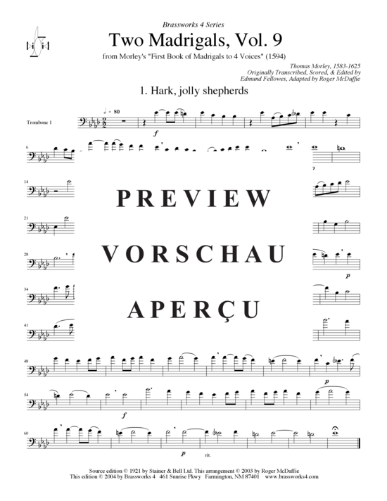 Produktgalerie: Seite 4 von 13 Zwei Madrigale, Vol. 9, , (2xTrompete in B/C, Horn in F, Posaune)