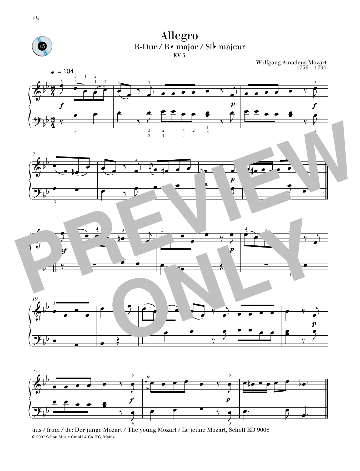 Product gallery: Page 1 of 1 Allegro B-flat major, Wolfgang Amadeus Mozart