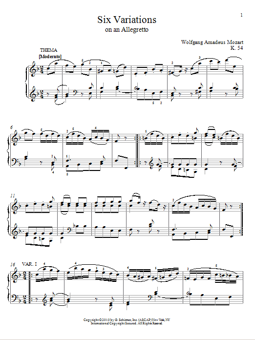 Produktbild zu: Six Variations on An Allegretto, K. 54