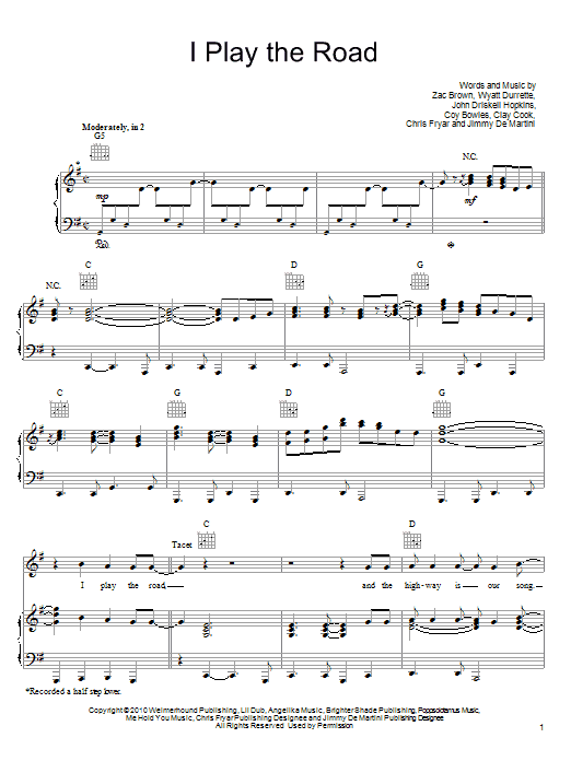 Produktgalerie: Seite 1 von 1 I Play The Road, Zac Brown Band, Gesang, Gitarre, Klavier