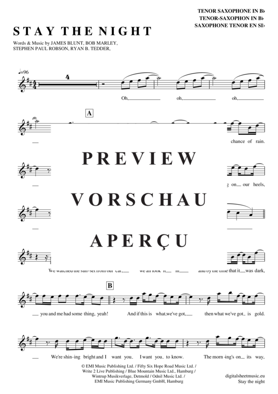 Product gallery: Page 2 of 4 Stay the night , Blunt, James, Tenor Saxophone