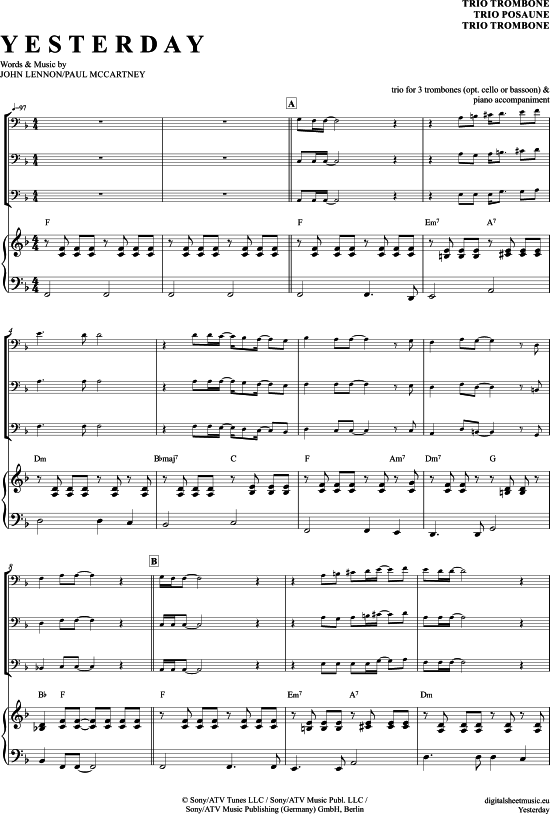 gallery: Yesterday , Beatles, The, (Trombone Trio + Piano)