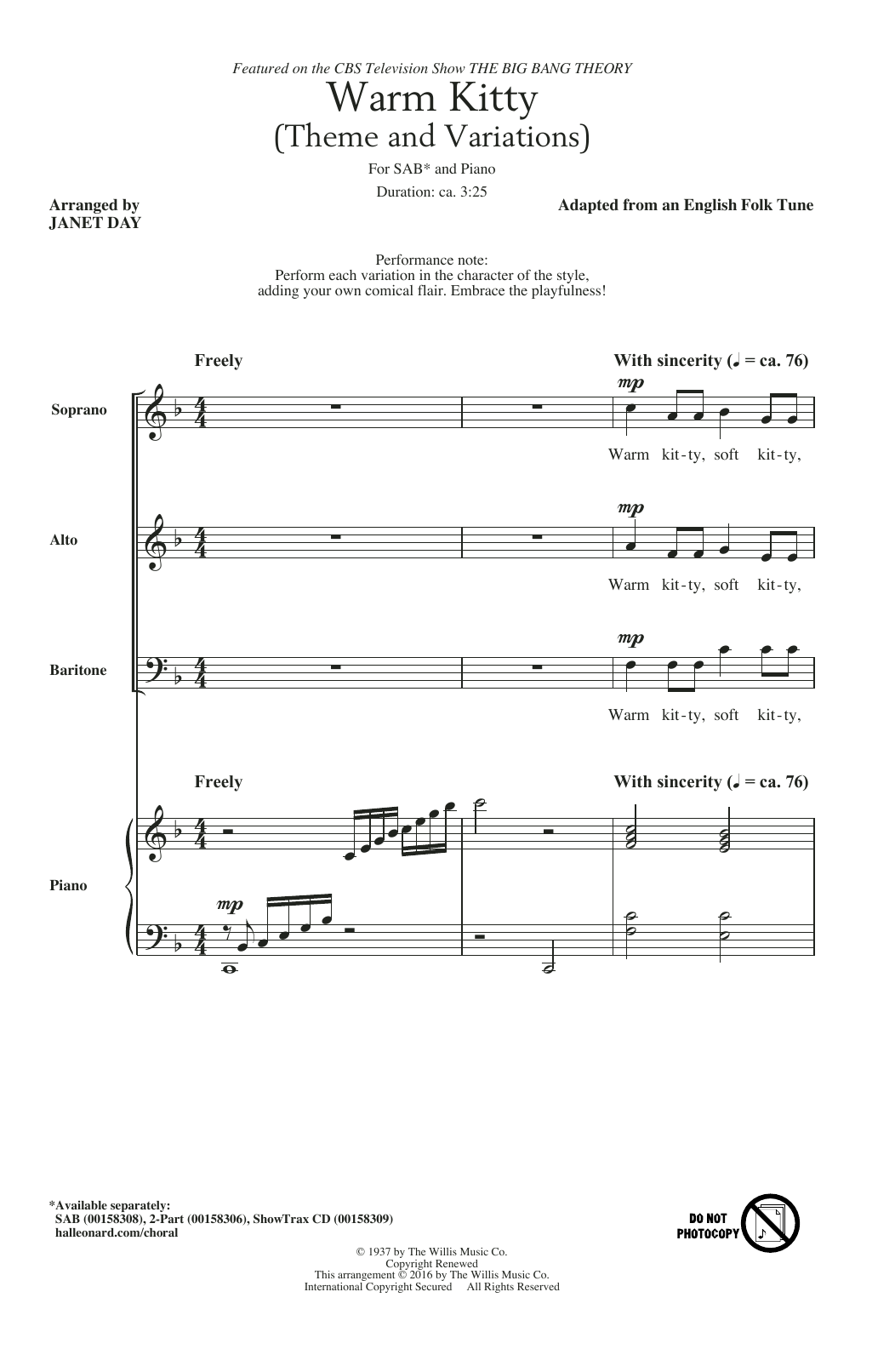 Produktbild zu: Warm Kitty (arr. Janet Day)