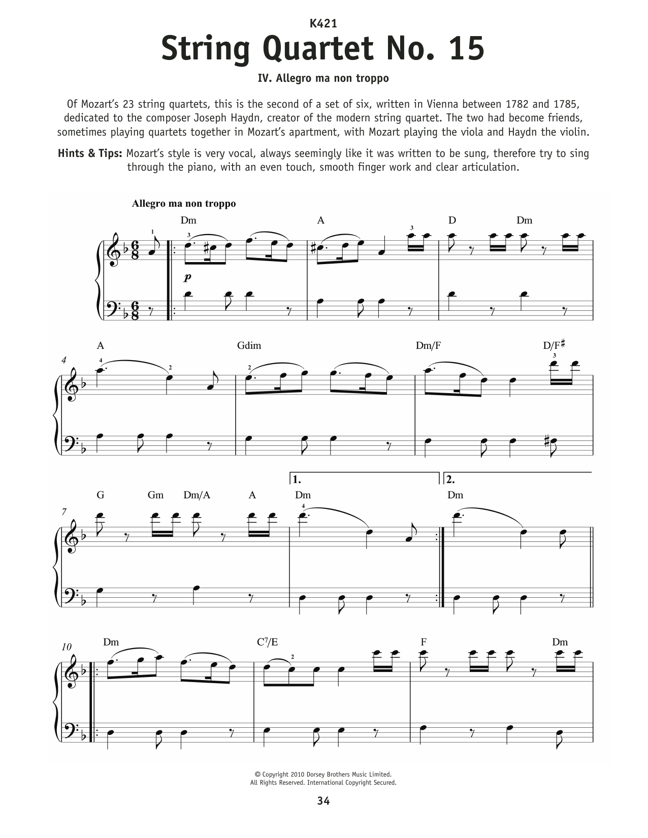 Product picture to: Allegretto Na Non Troppo (4th movement from String Quartet No15 In D Minor, K421)