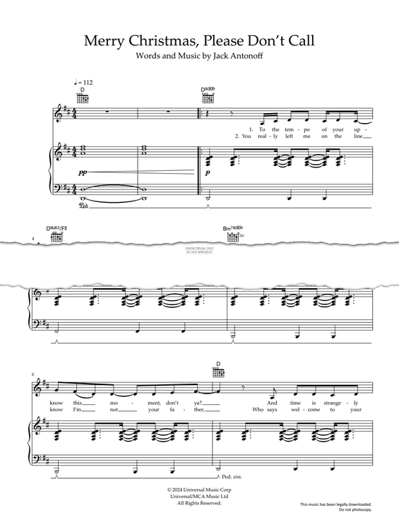 Produktgalerie: Seite 1 von 1 Merry Christmas, Please Don't Call, Bleachers, Gesang, Gitarre, Klavier