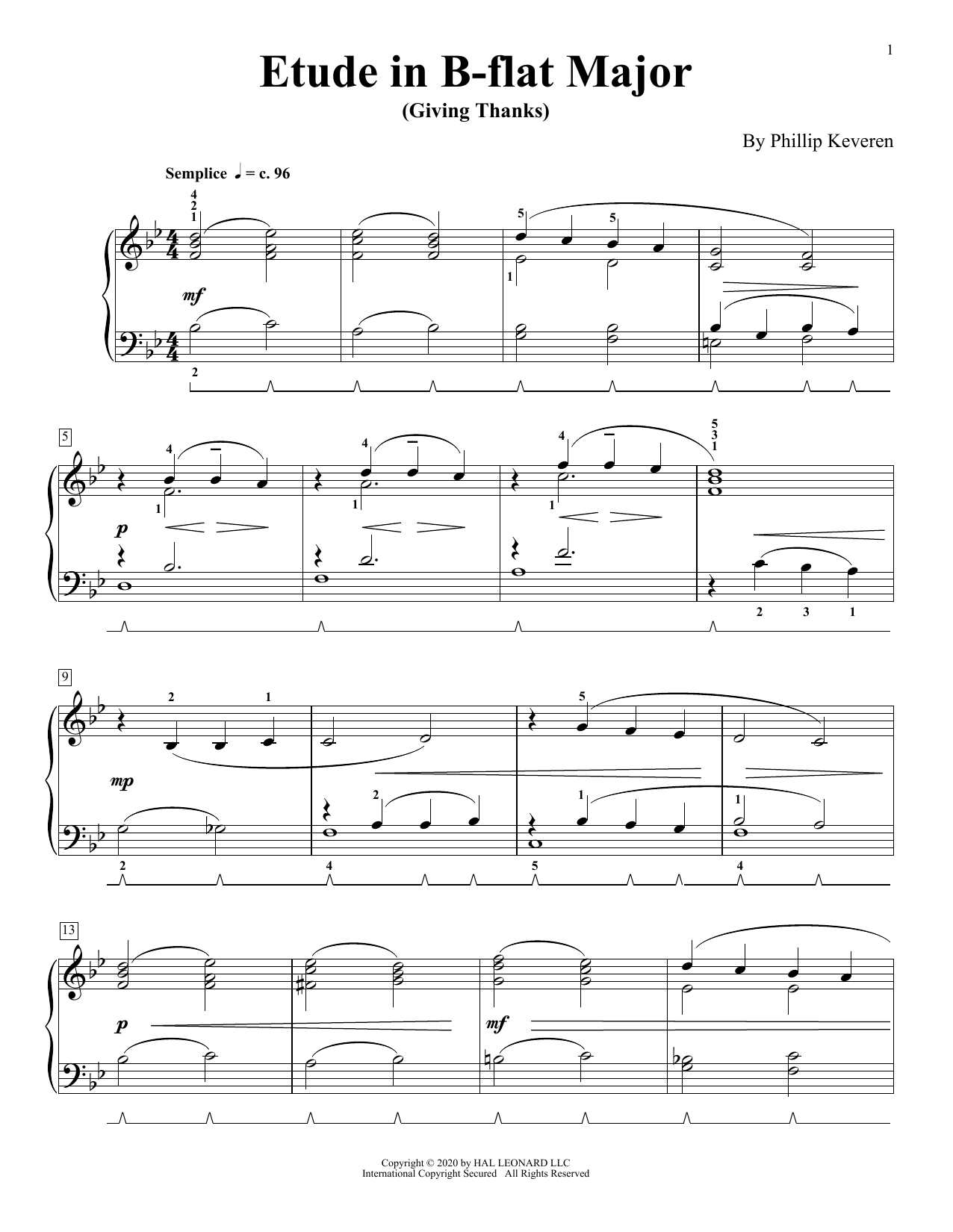Product gallery: Page 1 of 1 Etude In B-Flat Major (Giving Thanks), Phillip Keveren