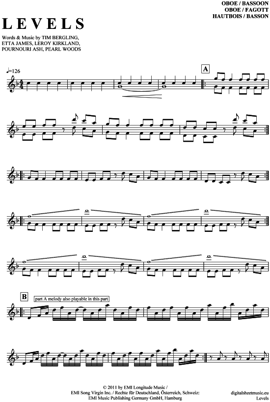 Produktgalerie: Seite 1 von 4 Levels , Avicii, (Oboe / Fagott)
